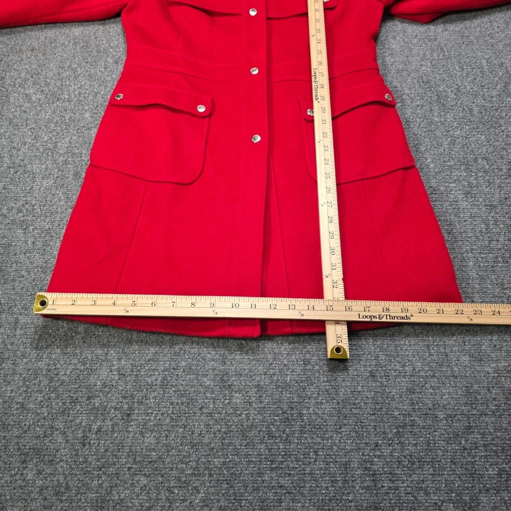 Michael by Michael Kors Red 100% Wool Coat Women 8 Long Length Snap Button‎ - Picture 6 of 14